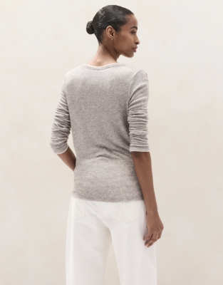 Wool Blend Contrast Trim Scoop Neck 