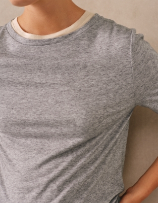 Wool Blend Double Layer Jersey Top - Grey White