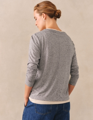 Wool Blend Double Layer Jersey Top - Grey White