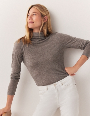 Wool Blend High Neck Jersey Top | Tops & T-Shirts | The White