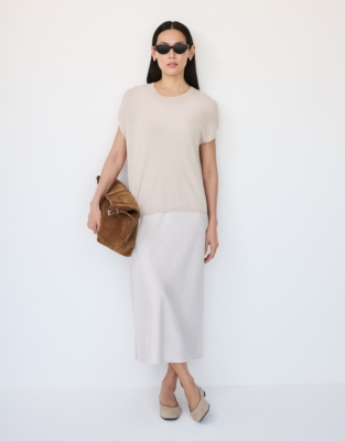 Wool Blend Knit & Washed Satin Dress