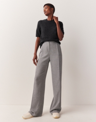 Wool Blend Pleat Front Wide Leg Trousers, Clothing Sale