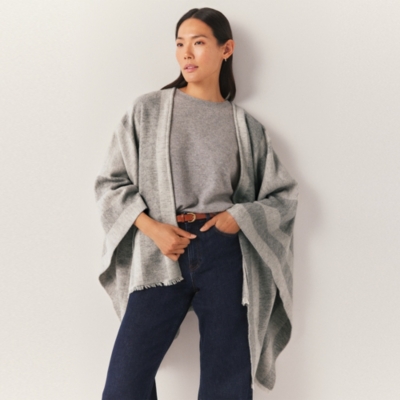 Wool Blend Vertical Stripe Poncho
