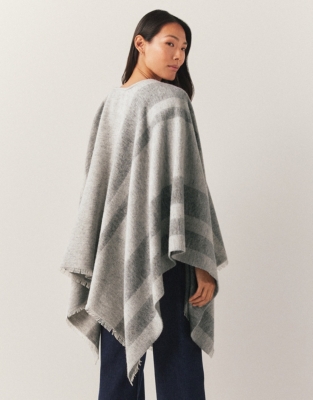 Wool Blend Vertical Stripe Poncho