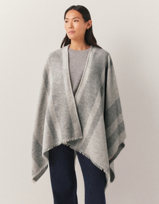 Wool Blend Vertical Stripe Poncho