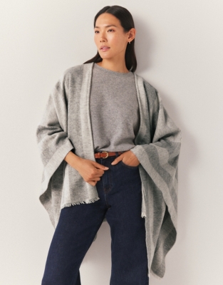 Wool Blend Vertical Stripe Poncho