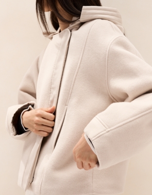 Wool Bomber Jacket with Hood