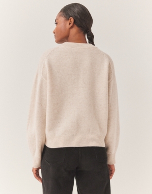 Wool Boxy Cardigan with Blouson Sleeves