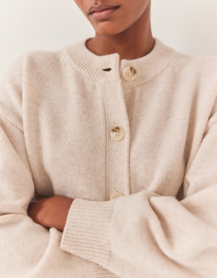 Wool Boxy Cardigan with Blouson Sleeves