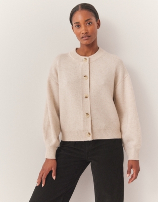 Wool Boxy Cardigan with Blouson Sleeves