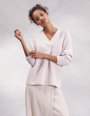 Wool-Cashmere V-Neck Rib Sweater