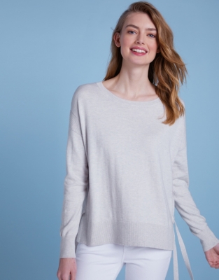 Wool-Cotton Eyelet Tie Jumper | Clothing Sale | The White Company UK