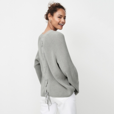 Wool-Cotton Lace-Up Back Rib Jumper