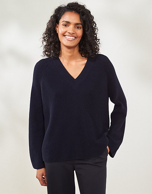 Wool-Cotton Lace-Up Back Rib Jumper | Clothing Sale | The White Company UK