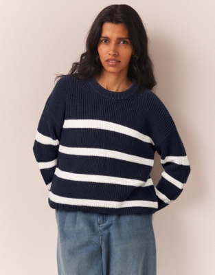 Wool Cotton Stripe Cropped Sweater