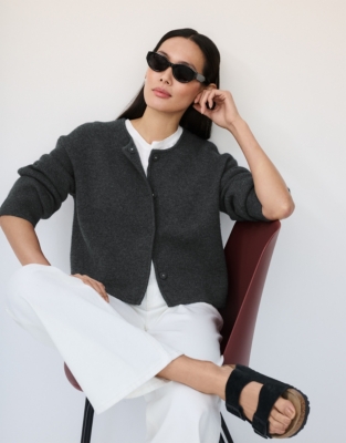 Wool Crew Neck Knitted Jacket