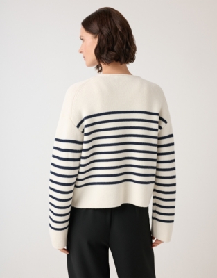 Wool Crew Neck Knitted Jacket - Porcelain