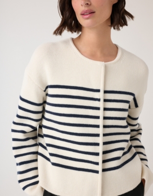 Wool Crew Neck Knitted Jacket - Porcelain