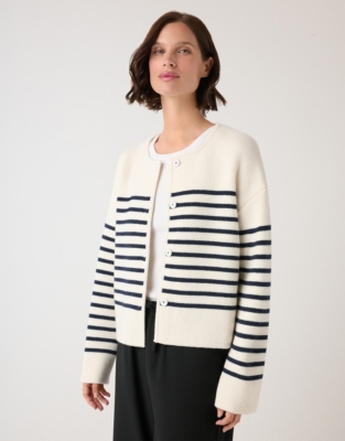 Wool Crew Neck Knitted Jacket - Porcelain