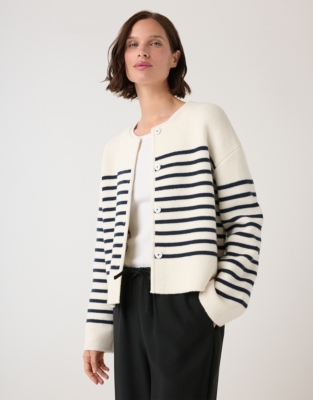 Wool Crew Neck Knitted Jacket - Porcelain