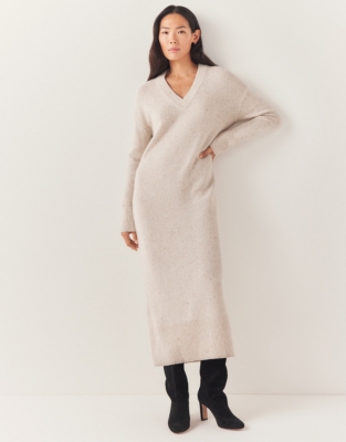 Wool Donegal Knitted V-Neck Dress