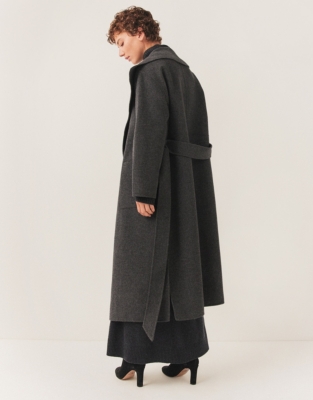 Wool Double Faced Belted Coat - Dark Charcoal Marl