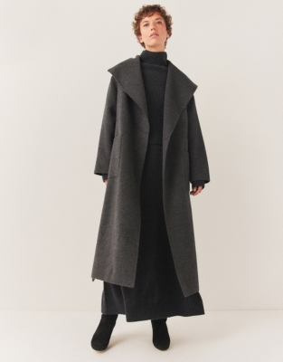 Wool Double Faced Belted Coat - Dark Charcoal Marl