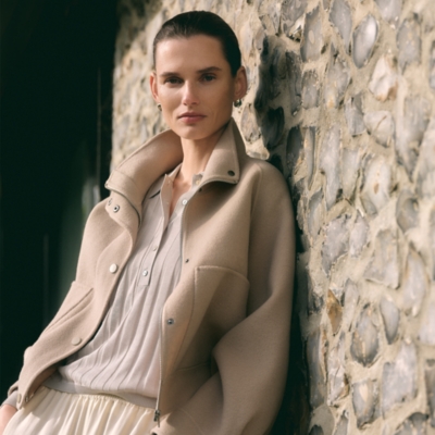 Wool Double Faced Cropped Jacket with Recycled Wool Blend