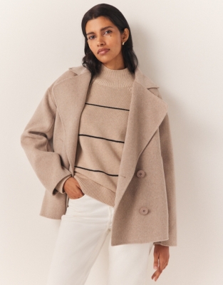 Cropped double-faced wool-blend double-breasted coat · Beige · Coats And  Jackets