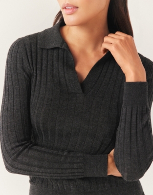 Wool Ribbed Collared Jumper