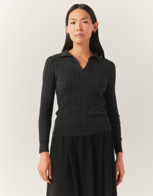 Wool Ribbed Collared Jumper