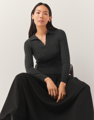 Wool Ribbed Collared Jumper