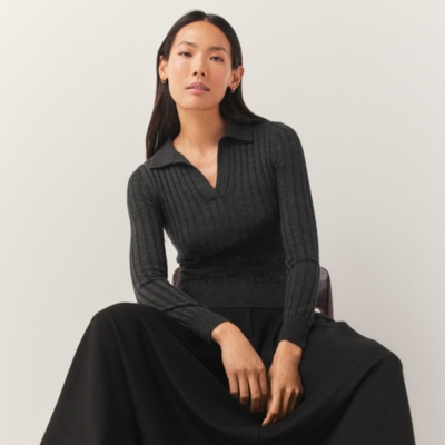 Wool Ribbed Collared Sweater