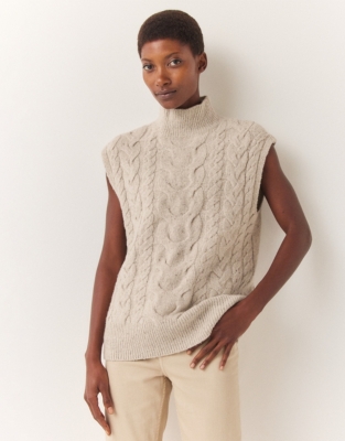 Wool Rich Donegal Cable Knitted Tank Clothing Sale The White
