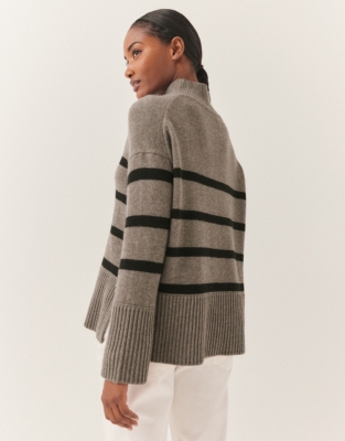 Wool Rich Oversized Stripe Jumper - Nutmeg