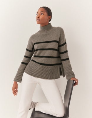 Wool Rich Oversized Stripe Jumper - Nutmeg