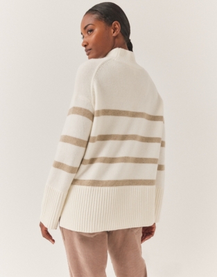 Wool Rich Oversized Stripe Jumper - Winter White