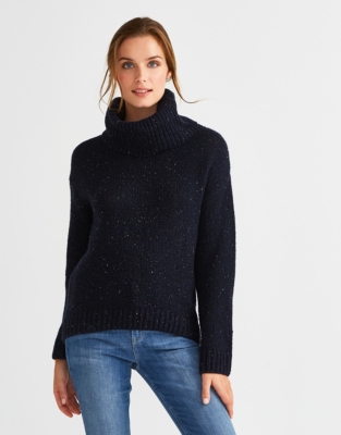 ladies navy roll neck jumper