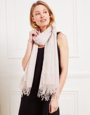 Wool Silk Oversized Tassel Scarf Accessories Sale The White