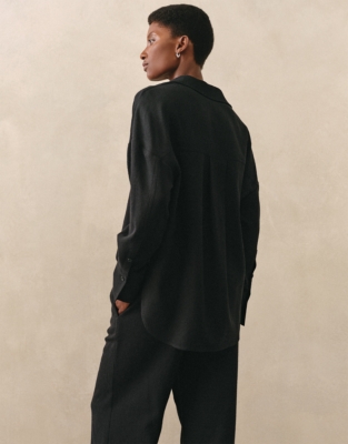 Wool-Viscose Gauze Relaxed Popover Shirt