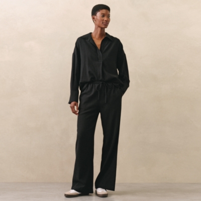 Wool-Viscose Gauze Wide Leg Trousers