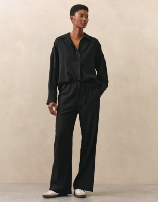 Wool-Viscose Gauze Wide Leg Trousers