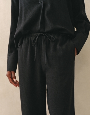 Wool-Viscose Gauze Wide Leg Trousers