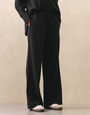 Wool-Viscose Gauze Wide Leg Trousers