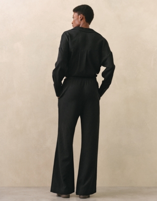 Wool-Viscose Gauze Wide Leg Trousers