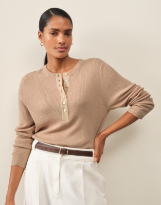 Woven Placket Henley with Cashmere