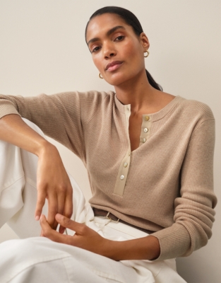 Woven Placket Henley with Cashmere