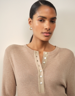 Woven Placket Henley with Cashmere