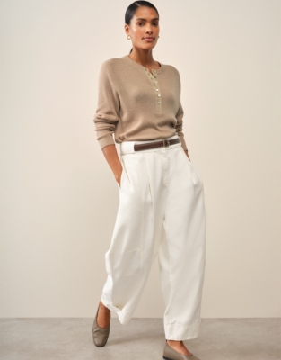 Woven Placket Henley with Cashmere