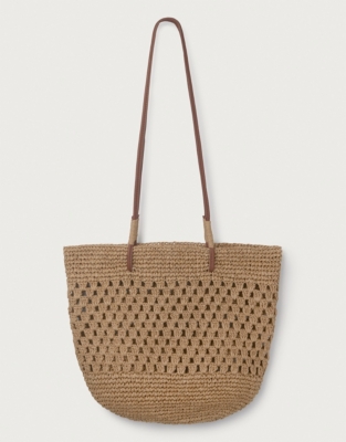 Open Weave Straw Tote Natural Woven Shoulder Bag Beach Bag 